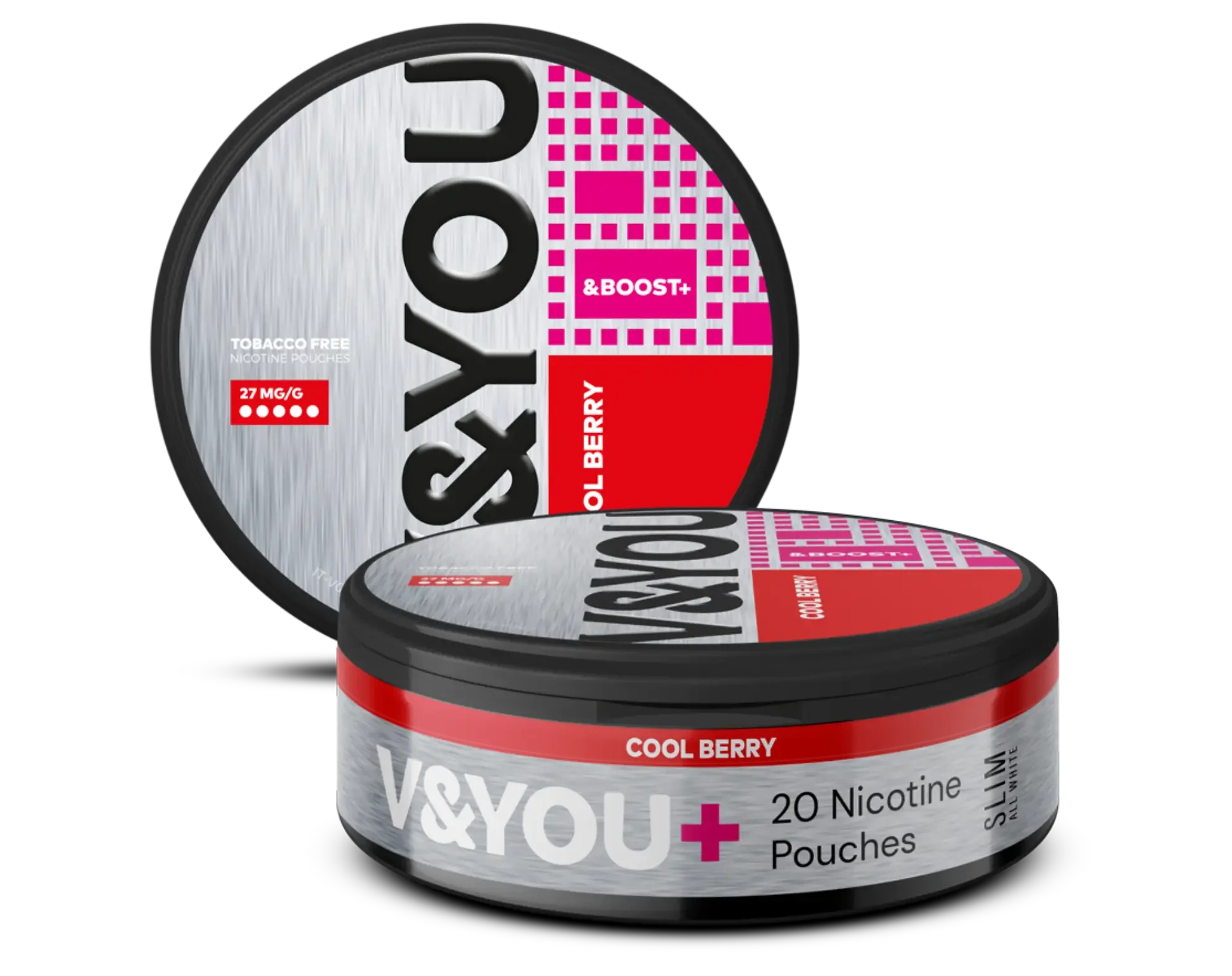 V&You Cool Berry & Boost nicotine pouch, 20 tobacco-free pouches.