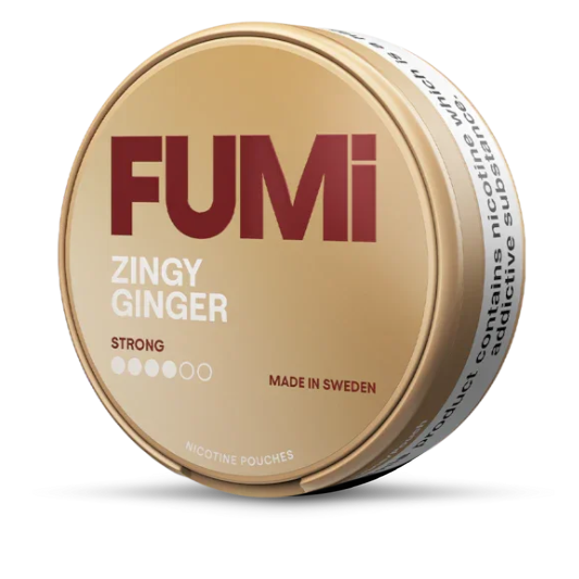 Fumi Zingy Ginger nicotine pouch container on a white background