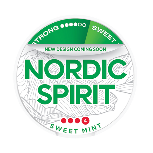 Nordic Spirit nicotine pouches packaging with green text on a white background