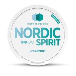Nordic Spirit nicotine pouches packaging with spearmint flavor on a white background