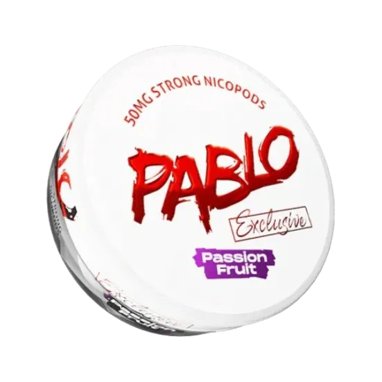 Pablo Nicopods packaging with red and purple text on a white background