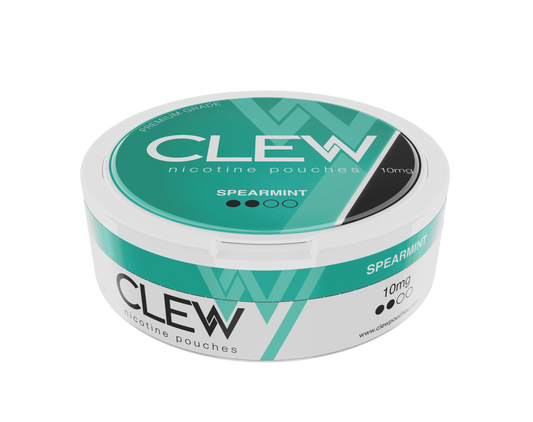 Top view of a CLEW Spearmint 10mg nicotine pouches container.