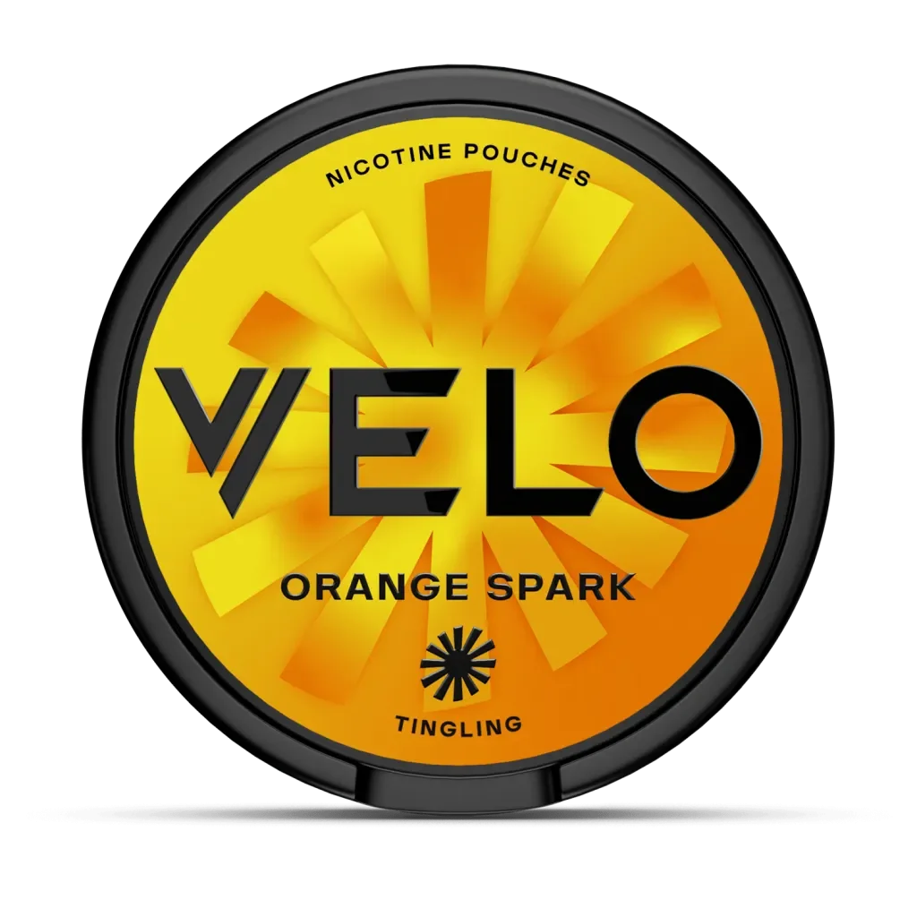 Velo Orange Spark nicotine pouches 17mg – citrus-flavored tobacco-free pouches with a tingling sensation.