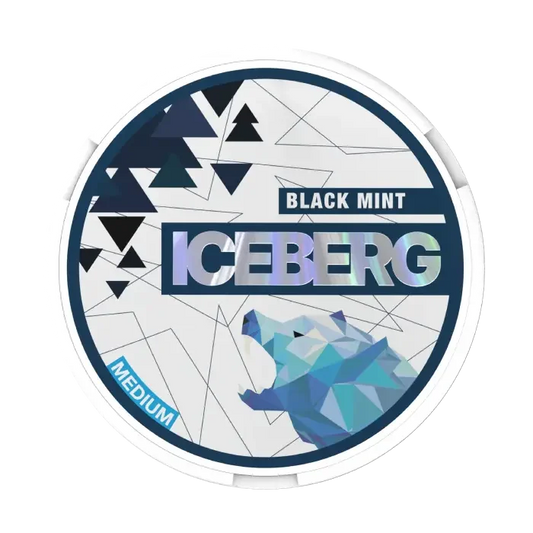 Iceberg Black Mint chewing gum packaging on a white background