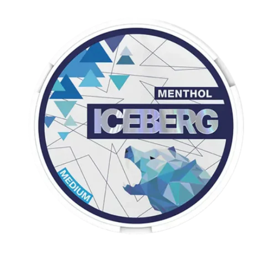 Iceberg Menthol packaging with geometric design and bear illustration on a white background