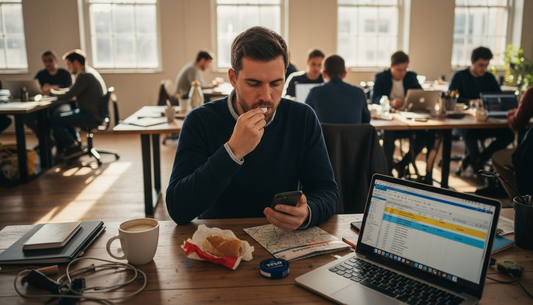 Man using nicotine pouch at London desk
