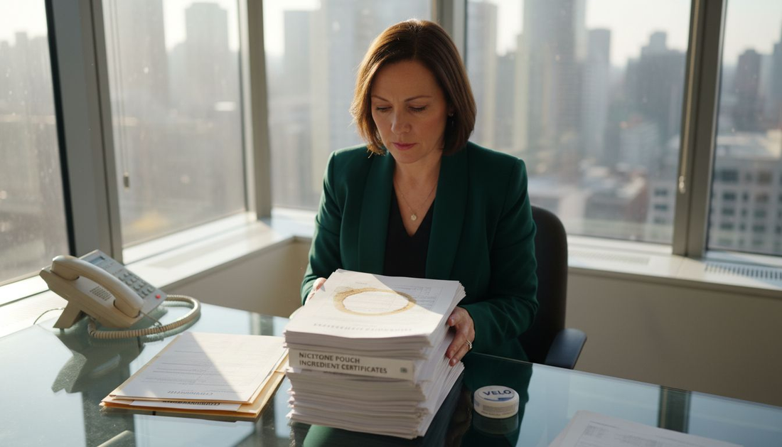 Regulatory specialist reviews nicotine pouch documents