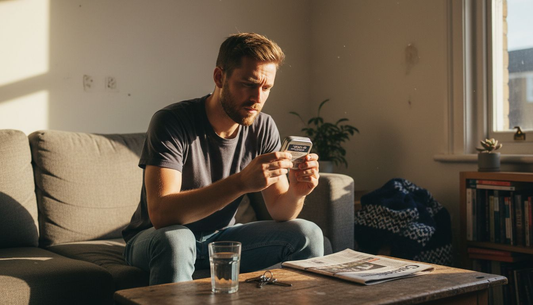 Man reading nicotine pouch instructions UK
