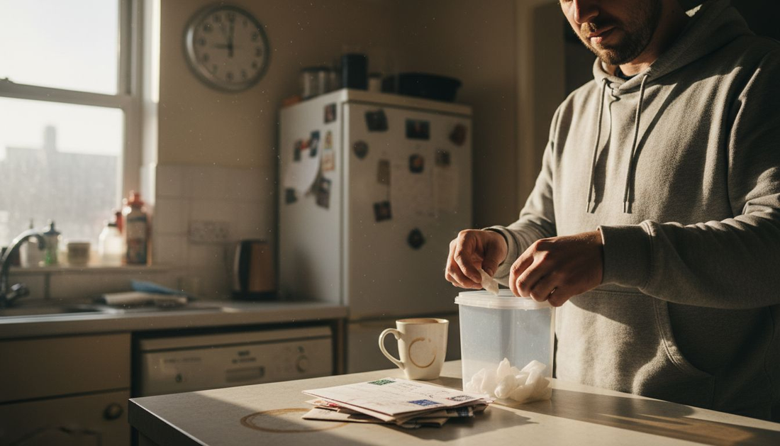 Man storing used nicotine pouches safely