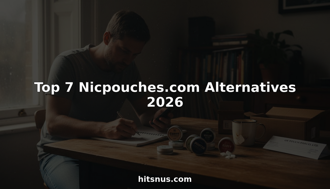 Man comparing nicotine pouch brands at apartment table