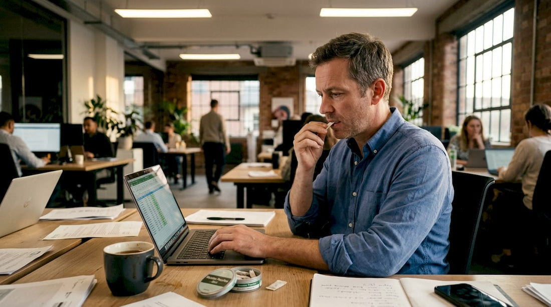 Man discreetly using nicotine pouch office