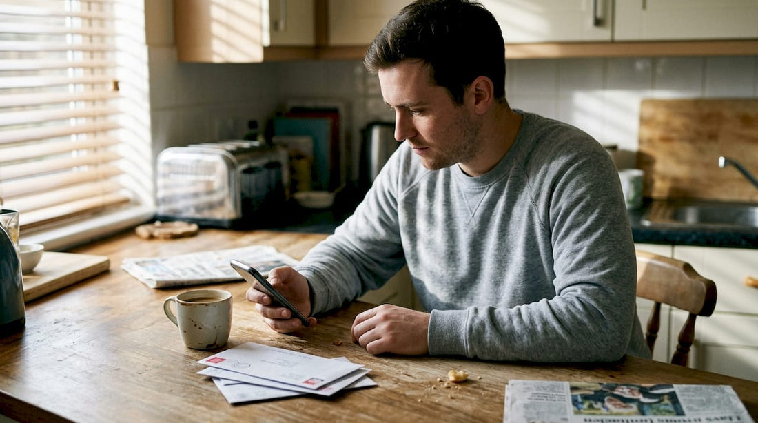 Man using nicotine pouch at kitchen table