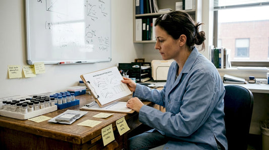 Lab researcher reviewing nicotine absorption chart