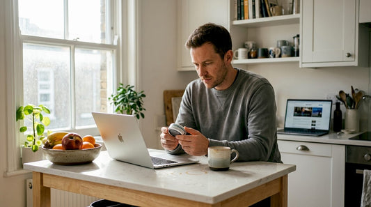 Man examining dry nicotine pouch container