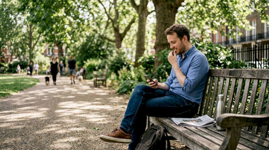 Man using tobacco-free nicotine pouch in park