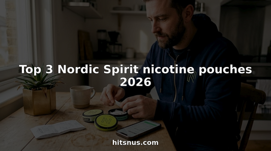 Man comparing open nicotine pouch tins at kitchen table
