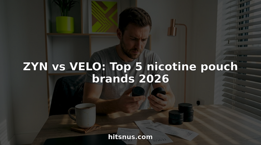 Man comparing nicotine pouches at kitchen table