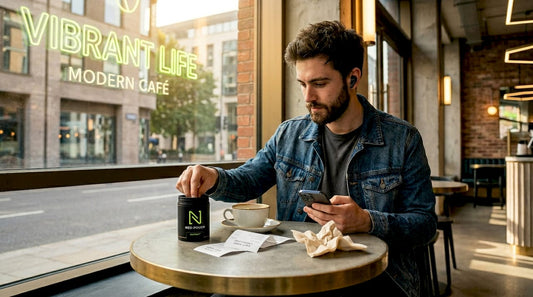 Man using nicotine pouch in café