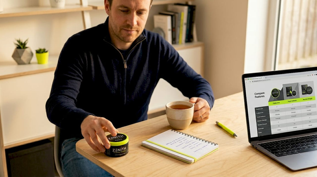 Man using nicotine pouch at tidy desk