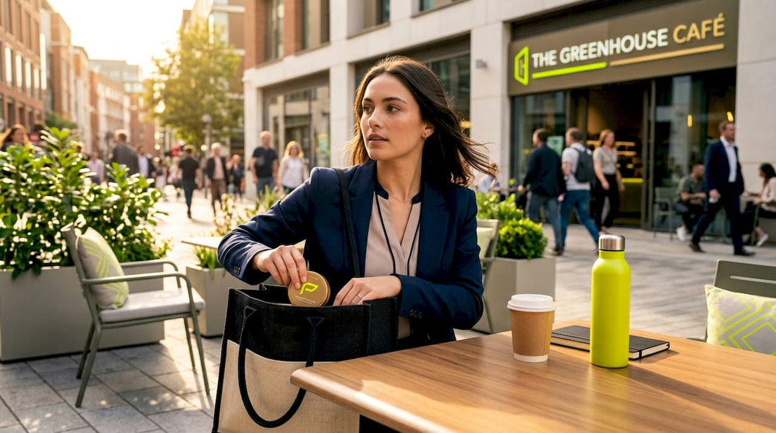 Woman discreetly using nicotine pouch in café