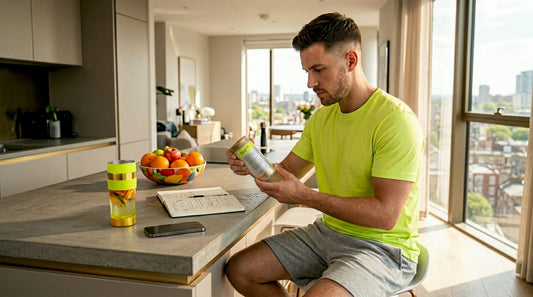 Man reading wet nicotine pouch instructions at kitchen table