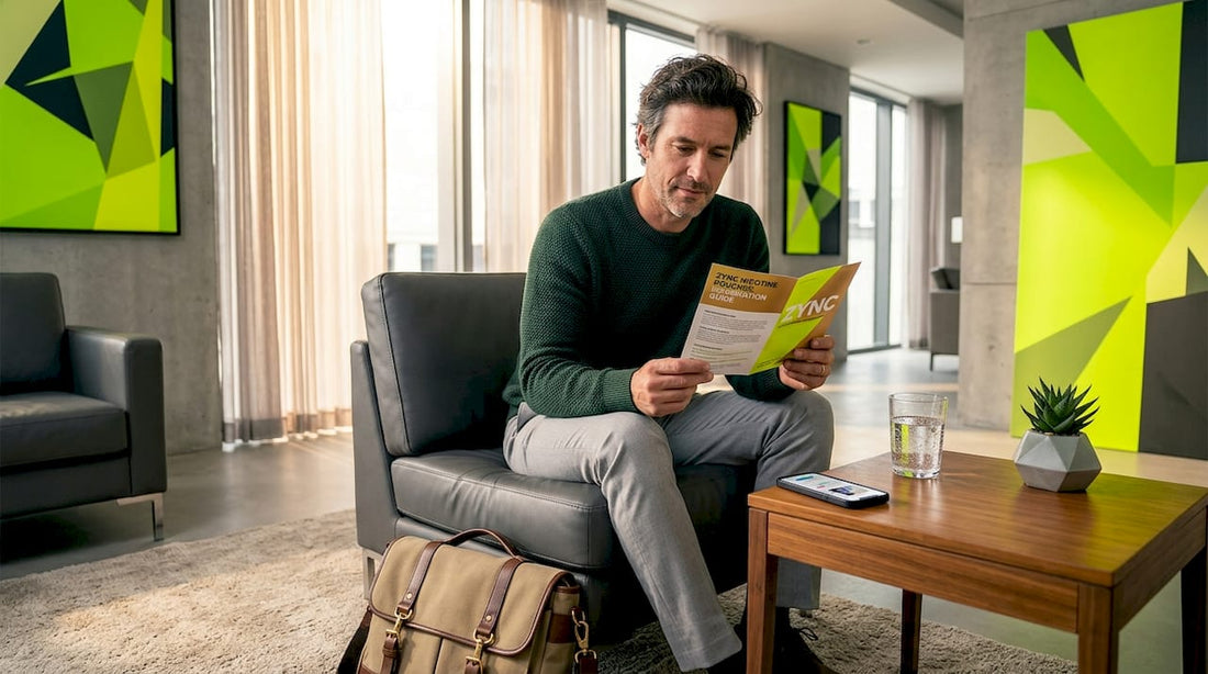 Man reading smokeless product guide at home
