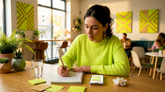 Woman planning quitting strategy at kitchen table
