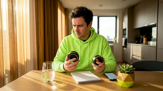 Man checking nicotine pouch safety checklist at table