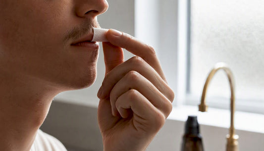 Hand placing nicotine pouch close-up
