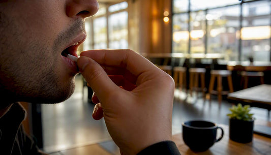 Hand placing nicotine pouch in mouth