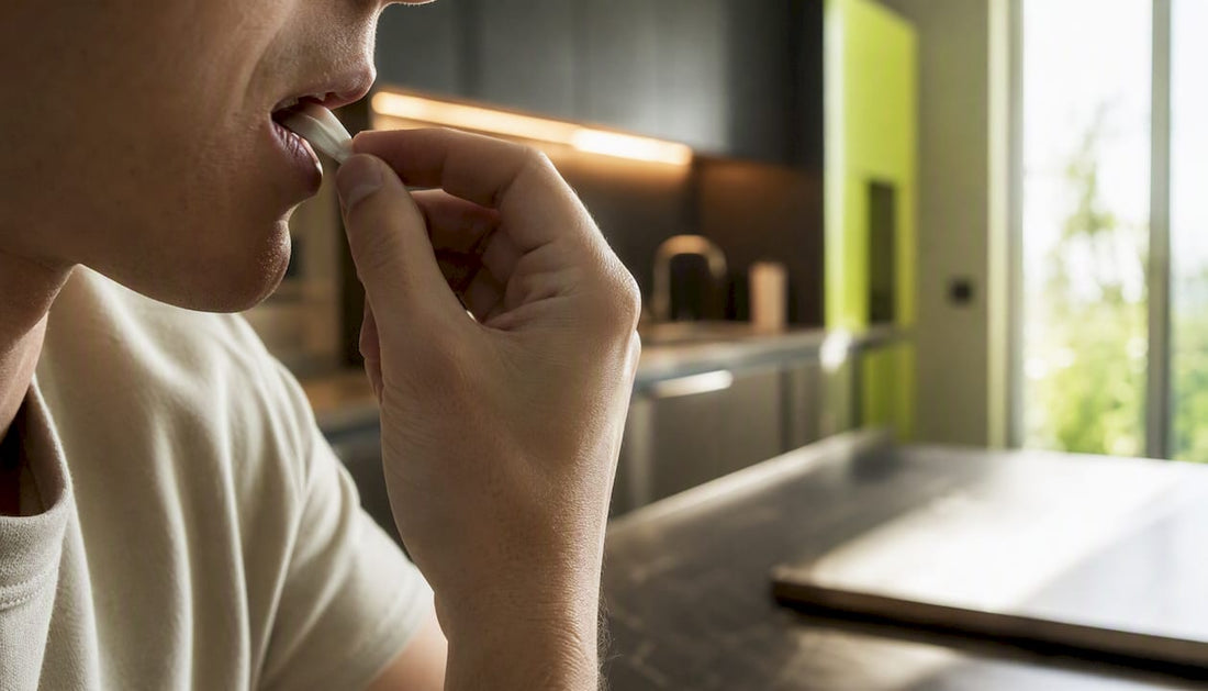 Hand removing nicotine pouch from mouth