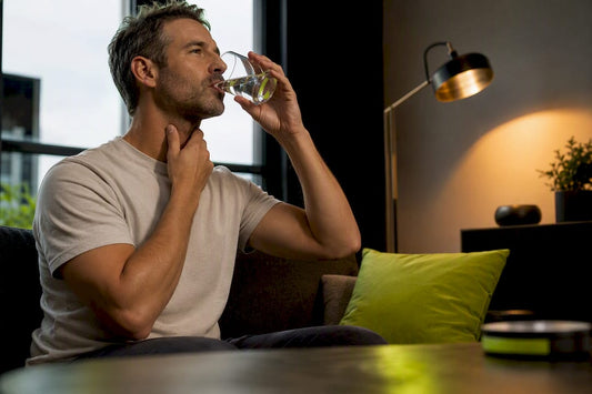 Adult resting while recovering from throat irritation