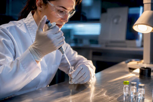 Analyst testing sample in quality-control laboratory