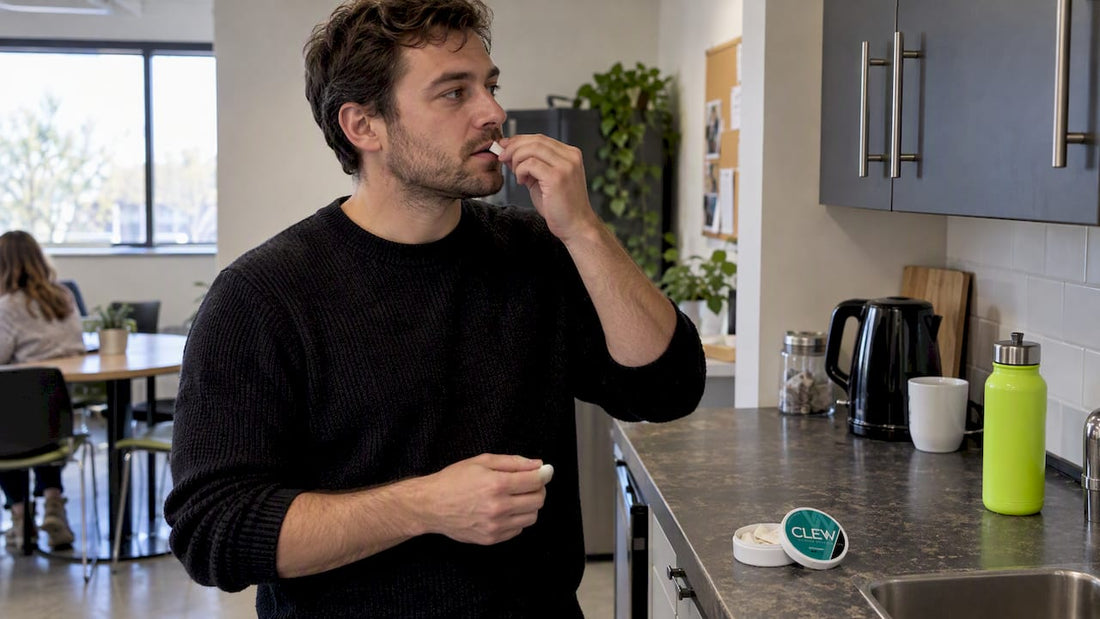 Adult using a nicotine pouch discreetly