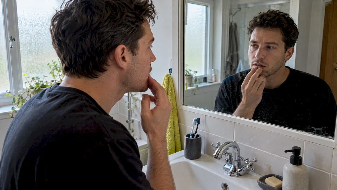 Adult checking irritation after removing pouch