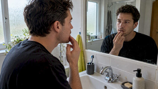 Adult checking irritation after removing pouch