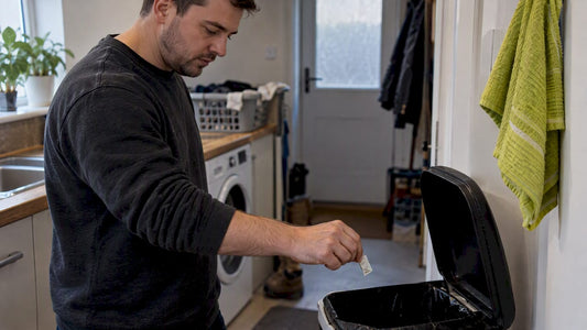 Adult disposing of a used nicotine pouch