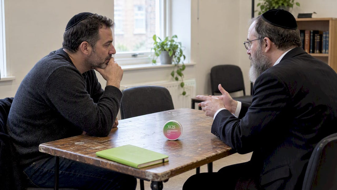 Customer discussing pouch kosher status with rabbi