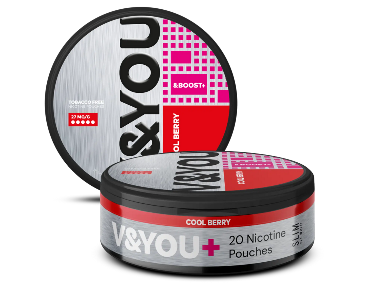 V&You Cool Berry & Boost nicotine pouch, 20 tobacco-free pouches.