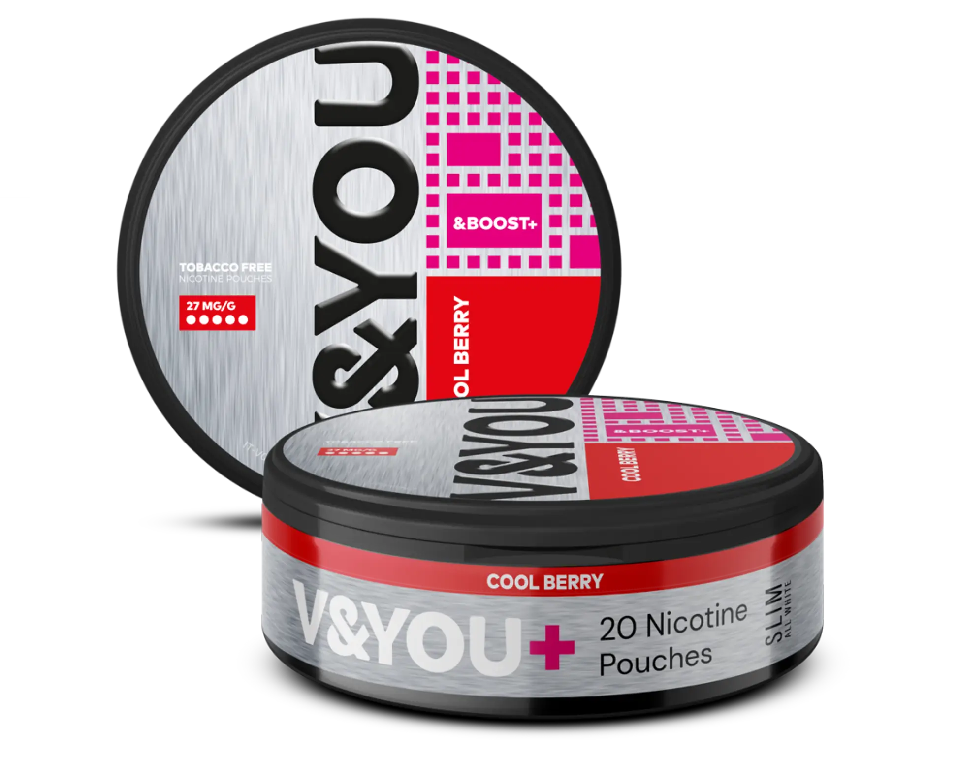 V&You Cool Berry & Boost nicotine pouch, 20 tobacco-free pouches.