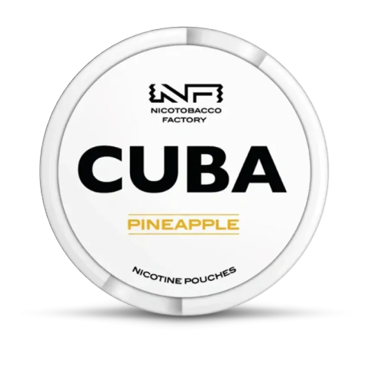 CUBA Pineapple white can nicotine pouches, front view