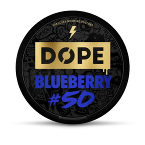 DOPE 50 Blueberry nicotine pouches can, front view