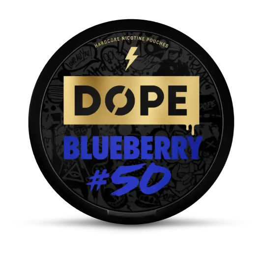 DOPE 50 Blueberry nicotine pouches can, front view