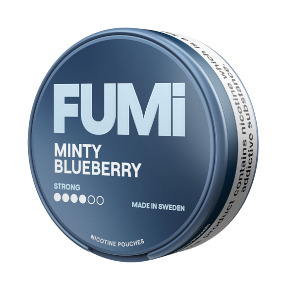 FUMi Minty Blueberry nicotine pouch container on a white background