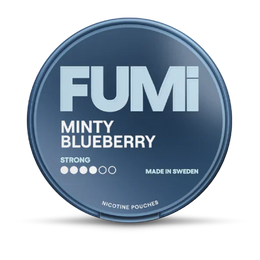 Fumi Minty Blueberry nicotine pouch container on a white background
