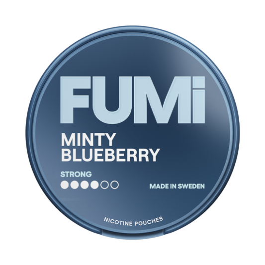 Fumi Minty Blueberry nicotine pouch container on a white background
