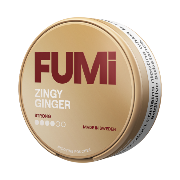 Fumi Zingy Ginger nicotine pouches container on a white background