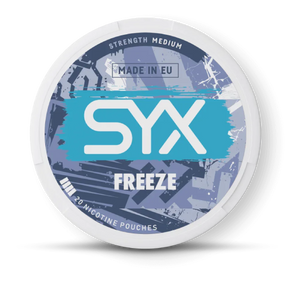 SYX Freeze medium-strength nicotine pouches can, front view