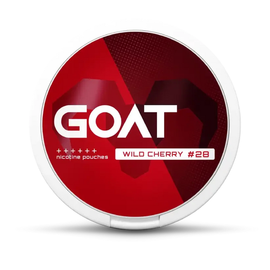GOAT Wild Cherry #28 nicotine pouches can, front view with shadow