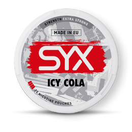 SYX Icy Cola nicotine pouch container on a white background